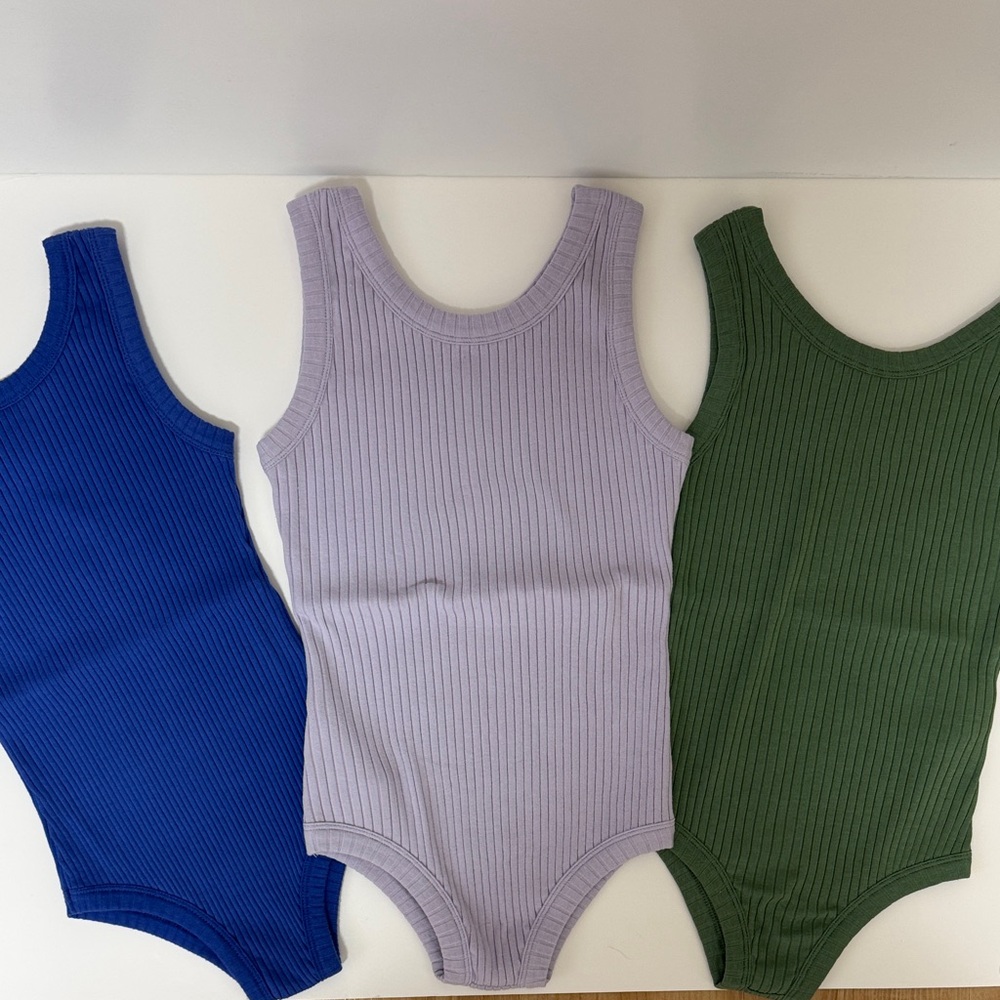 Girls Millk Ribbed One Piece Set - Blue, Purple, and Green
